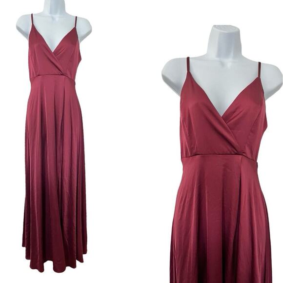 Lulus Ode to Love Satin Side Slit Maxi Dress Size XS Red Event Bridesmaid Formal - Picture 1 of 6